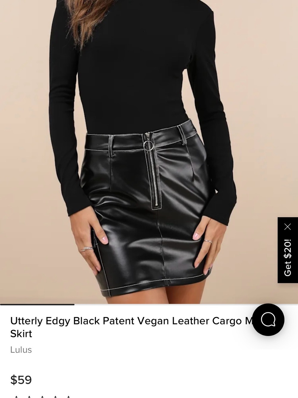 Lulus black mini skirt front zip